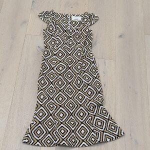 Anthropologie Black, White, and Brown Geometric Midi Dress